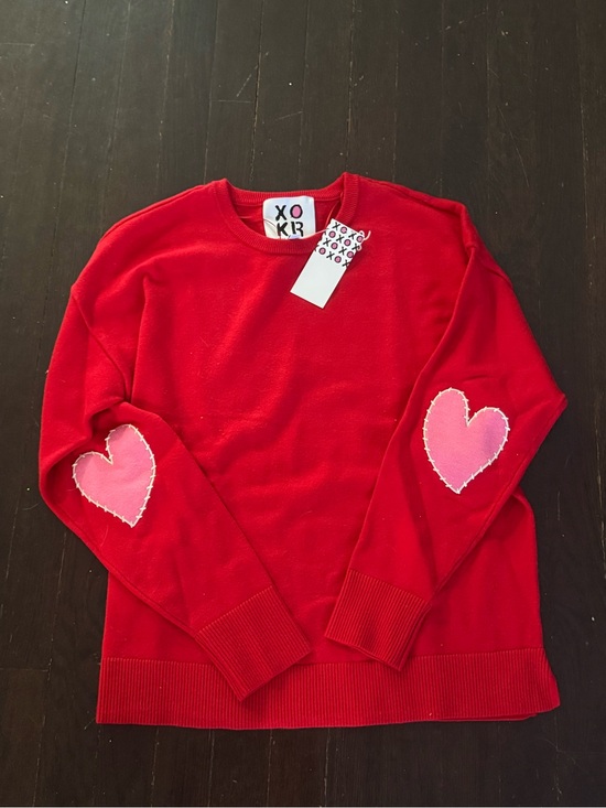 Kerri Rosenthal Sweaters - NWT Kerri Rosenthal XOKR Red Sweater w Pink Heart-Elbow, Sz S